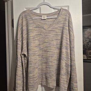Hayden Lavender and Cream Knit V-Neck Sweater